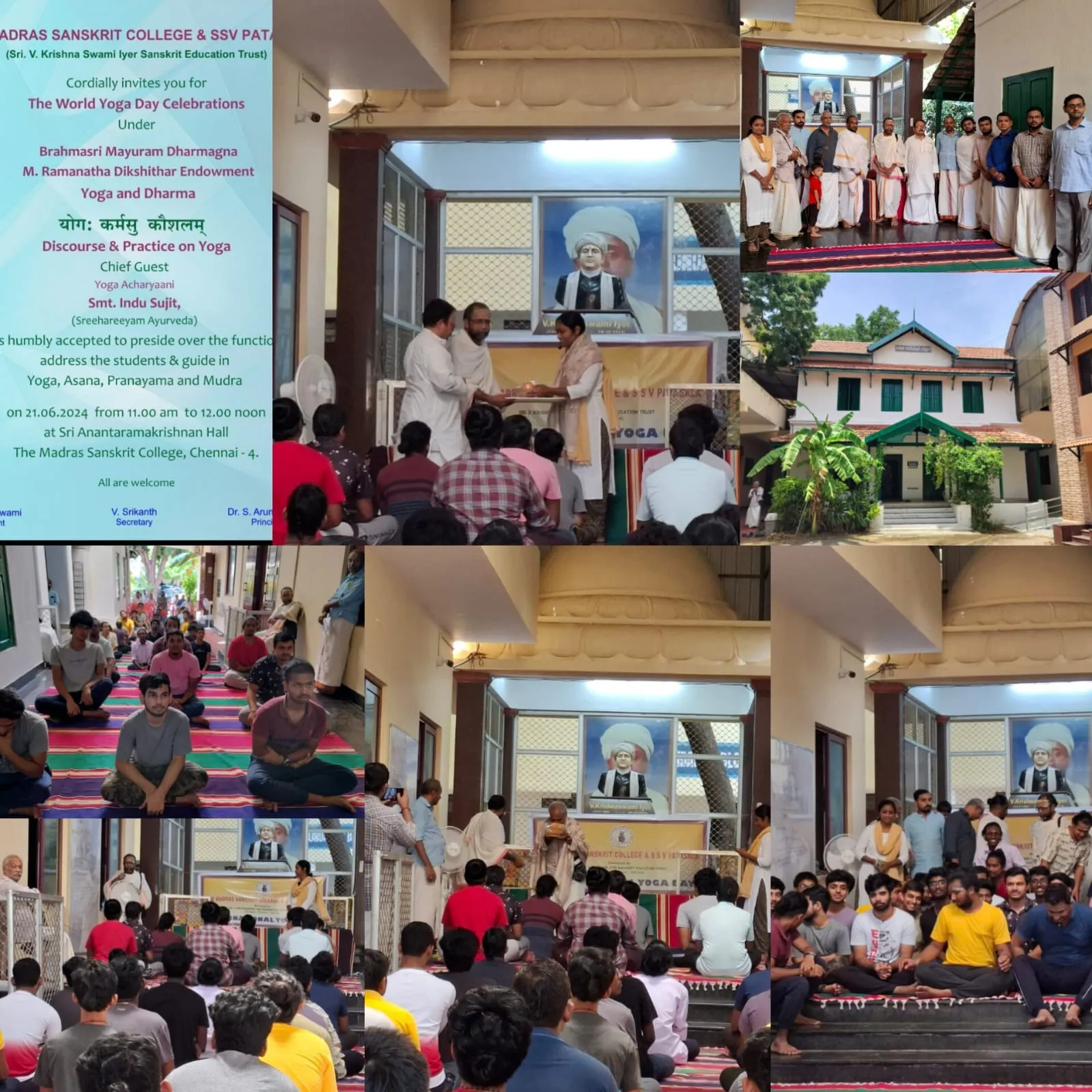 World Yoga Day at The Madras Sanskrit College, 21 June 2024, with Smt. Indu Sujit as Chief Guest